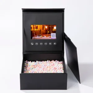 5-Inch Video Gift Box with IPS Screen – Customizable Black Paper Design, APP Control, 8GB Memory, Type-C Charging – Perfect for Unique Gifting