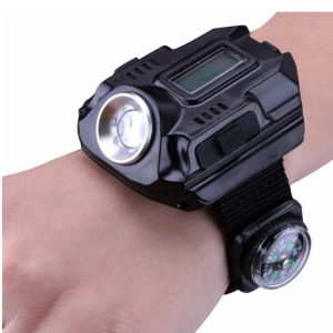 LED watch flashlight flashlight portable light USB charging 4 mode light tactical flashlight time display with compass