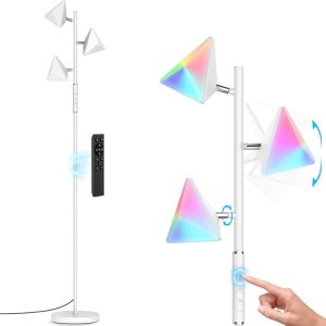 RGB Floor Lamp for Living Room, 36W LED Standing Lamp with 3 Lights, Dimmable Smart Lamp with Remote & Touch Control, Colors Changing& DIY Mode, Modern Tree Tall Lamp for Bedroom, White