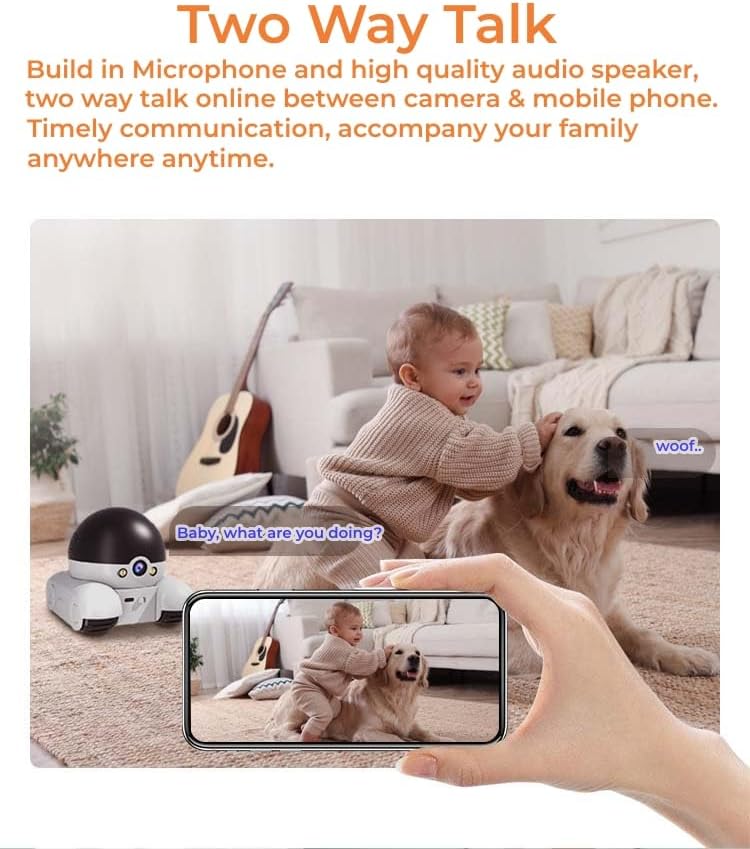 Smart Robot Camera on Wheels – 1080P Dual-Lens Indoor Security Camera
