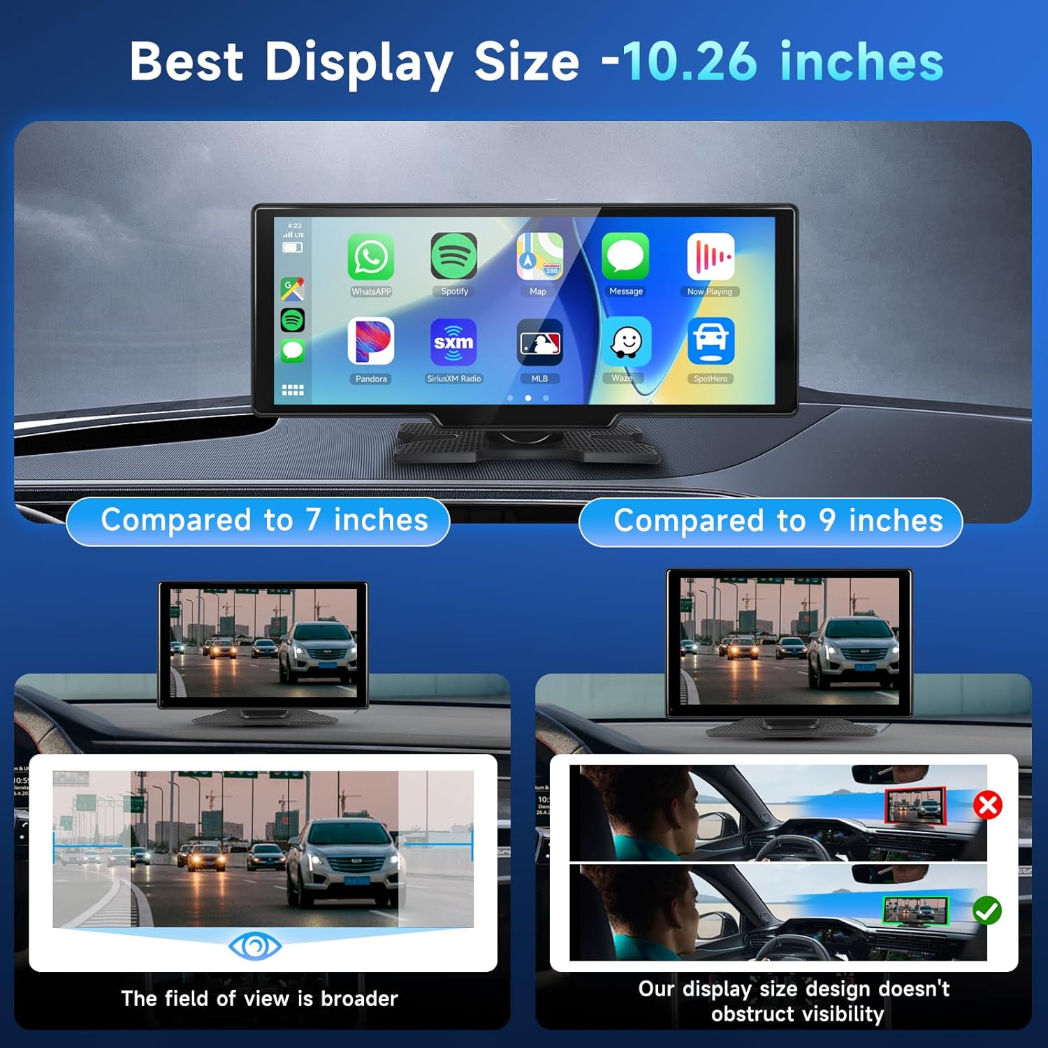 10.26” Wireless CarPlay & Android Auto – Portable Car Stereo with 1080P Touchscreen