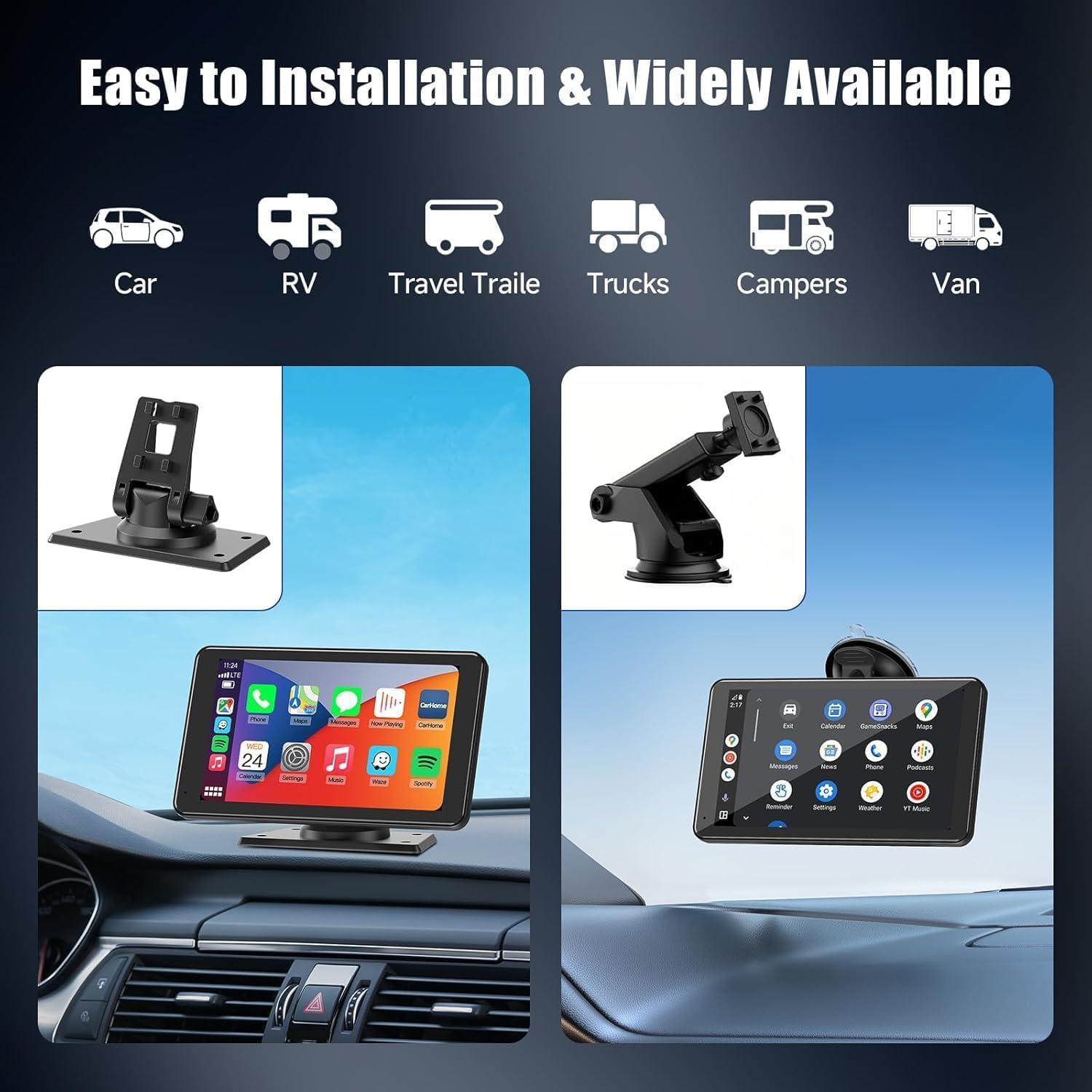 Portable Wireless CarPlay & Android Auto Car Stereo – 7″ HD Touchscreen with Backup Camera