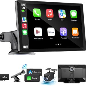 Wireless Apple CarPlay & Android Auto Screen with 4K Dash Cam – 9” HD Touchscreen & 1080p Backup Camera