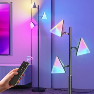 RGB Floor Lamp for Living Room, 36W LED Standing Lamp with 3 Lights, Dimmable Smart Lamp with Remote & Touch Control, Colors Changing& DIY Mode, Modern Tree Tall Lamp for Bedroom, Black