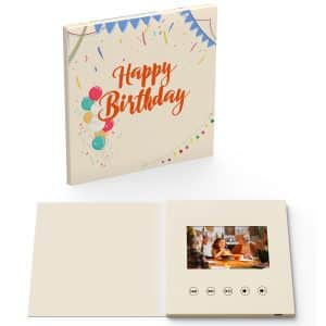 Happy Birthday 4.3" Video Greeting Card – Customisable LCD Display, Built-in Speaker, Rechargeable Battery for Personalized Celebrations