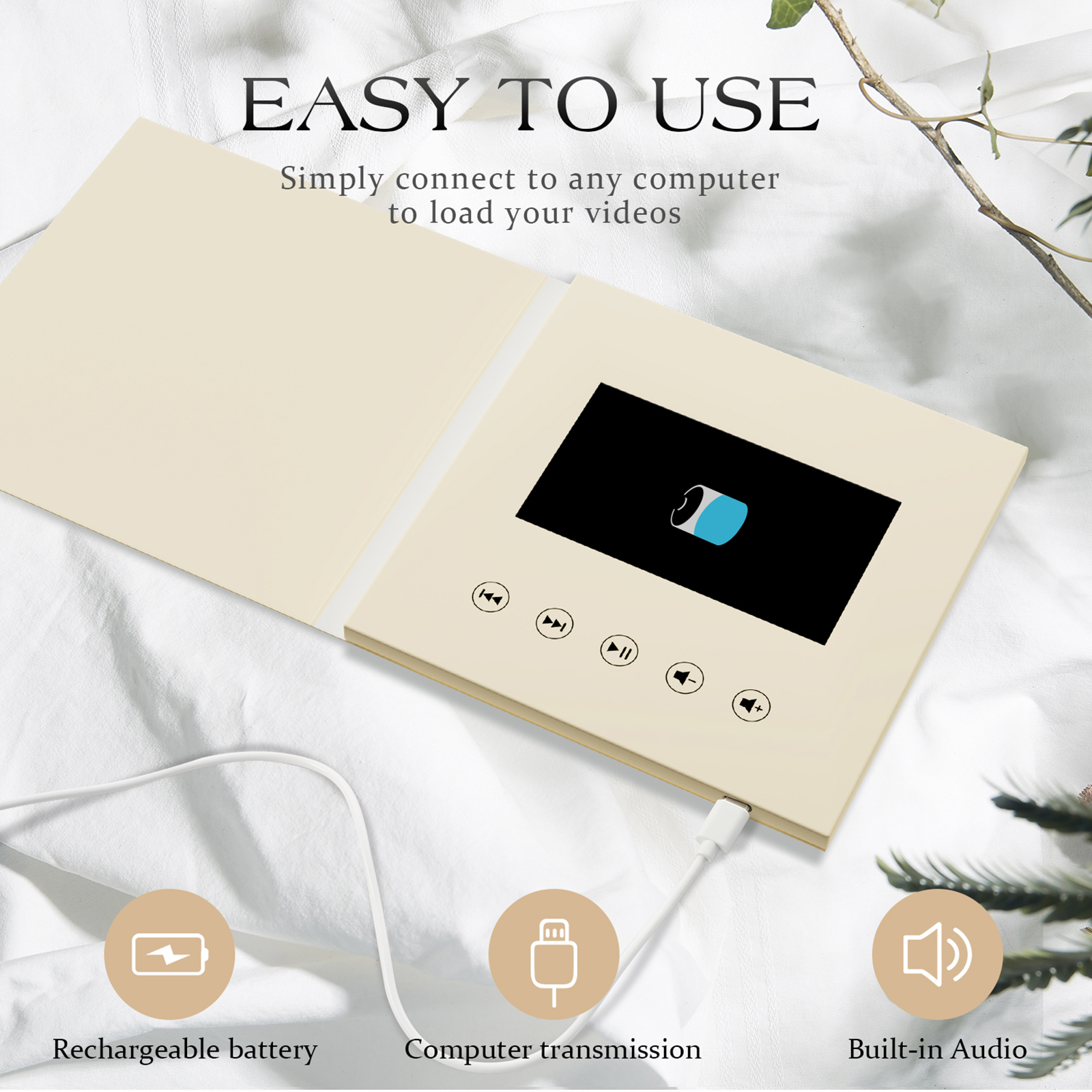 Happy Birthday 4.3″ Video Greeting Card – Customisable LCD Display, Built-in Speaker, Rechargeable Battery for Personalized Celebrations