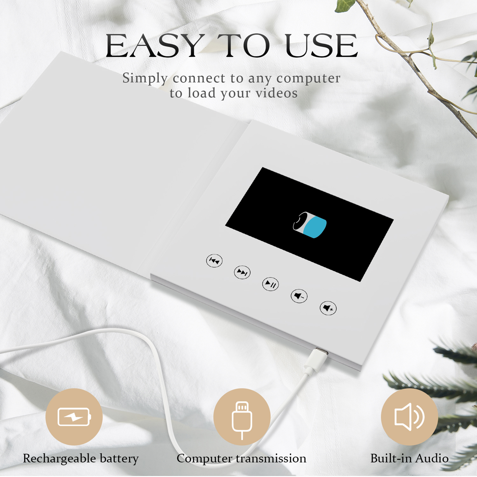 Best Wishes 4.3″ Video Greeting Card – Personalized DIY Gift with HD Screen, 8GB Memory & Rechargeable Battery