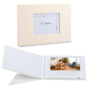 Linen Video Album with Photo Insert – 7” IPS Screen, 4GB Memory, USB-C Charging – Elegant Video Greeting Card for Weddings, Retirements & Special Occasions