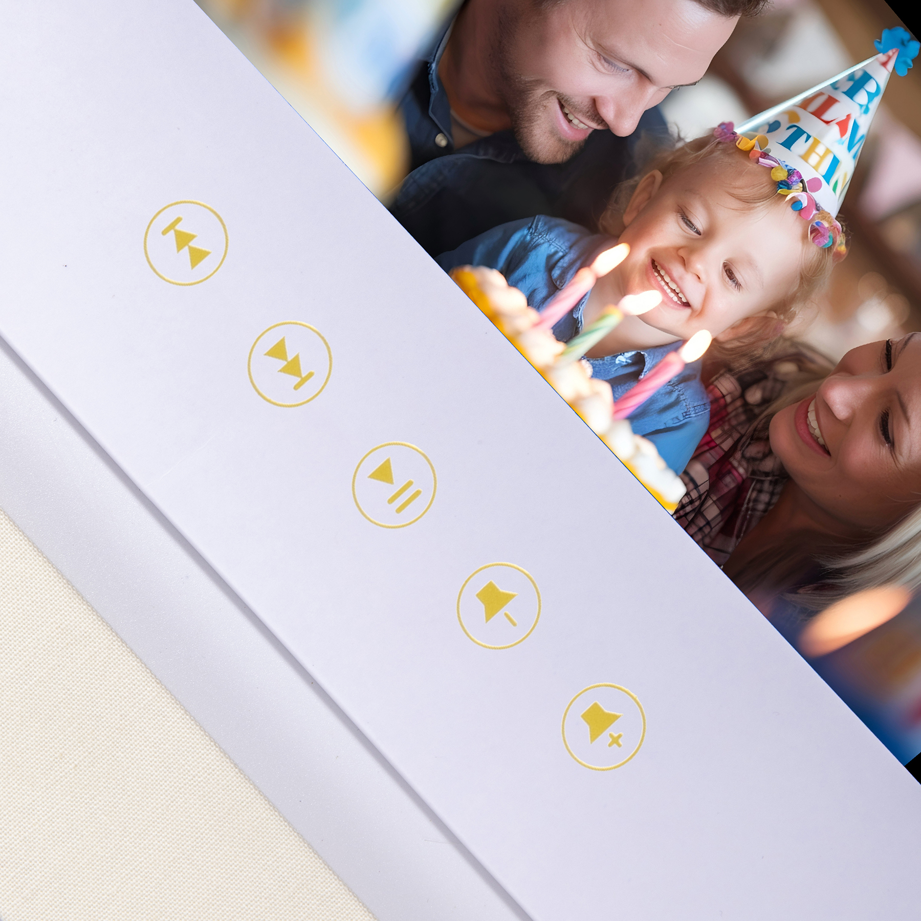 Linen Video Album with Photo Insert – 7” IPS Screen, 4GB Memory, USB-C Charging – Elegant Video Greeting Card for Weddings, Retirements & Special Occasions