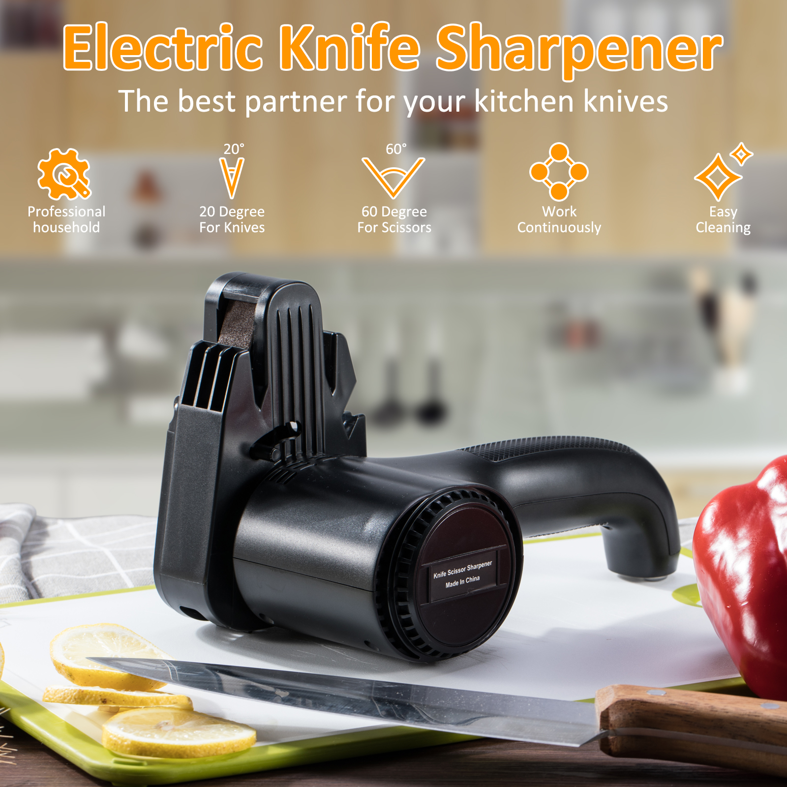 M3 Electric Knife & Scissors Sharpener – Multifunctional Professional Sharpening Machine with Adjustable Angle, Black