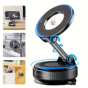 Vacuum Suction Cup Car Phone Holder – MagSafe Compatible | 360° Adjustable & Foldable Magnetic Mount | Strong Suction for Car, Glass, Mirror & Smooth Surfaces | Hands-Free Use