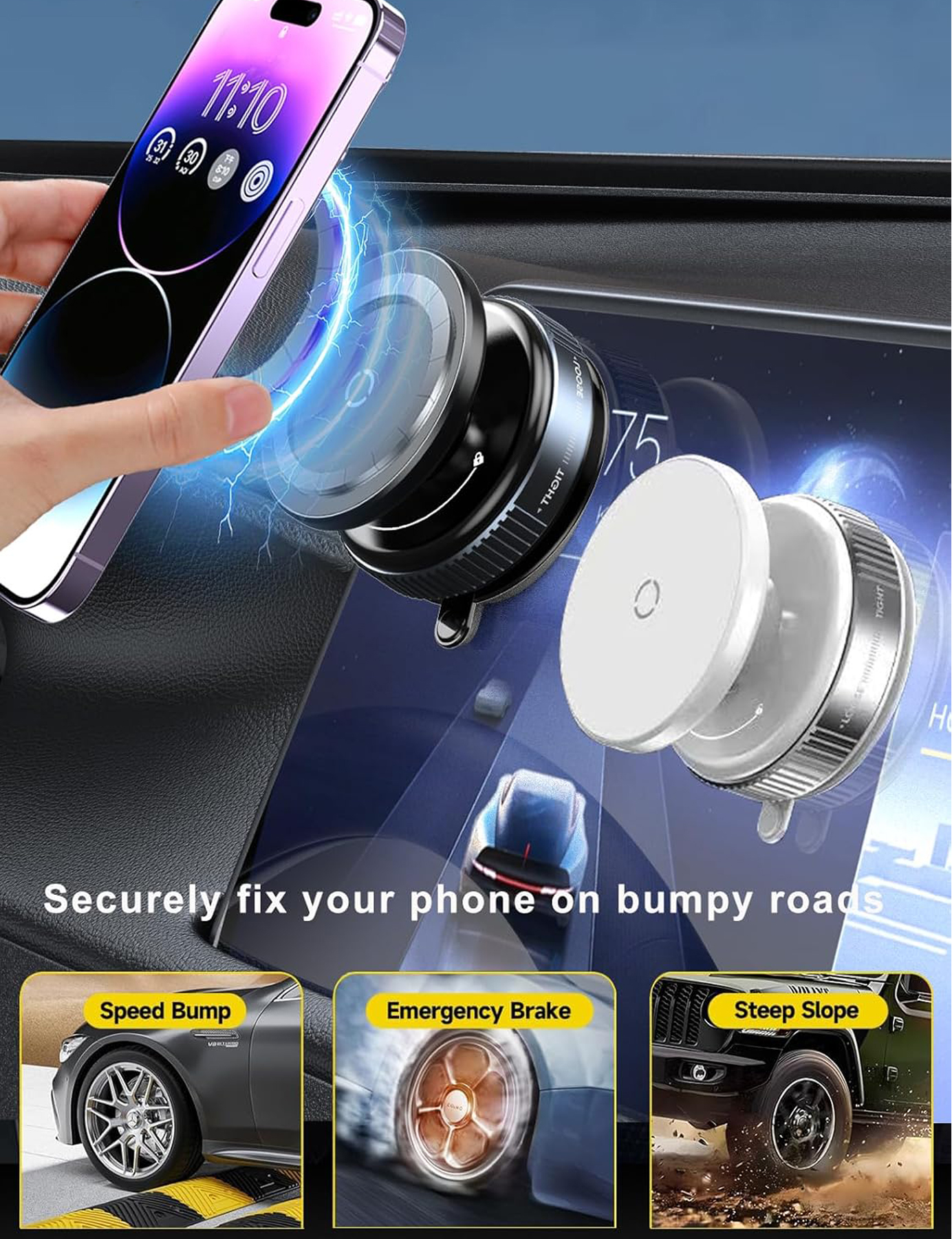 Magnetic Car Phone Holder – 360° Adjustable Vacuum Suction | 20X N56 Magnets | Strong Grip for iPhone 16/15/14/13/12 Pro Max | Car, Gym, Mirror, Smooth Surfaces