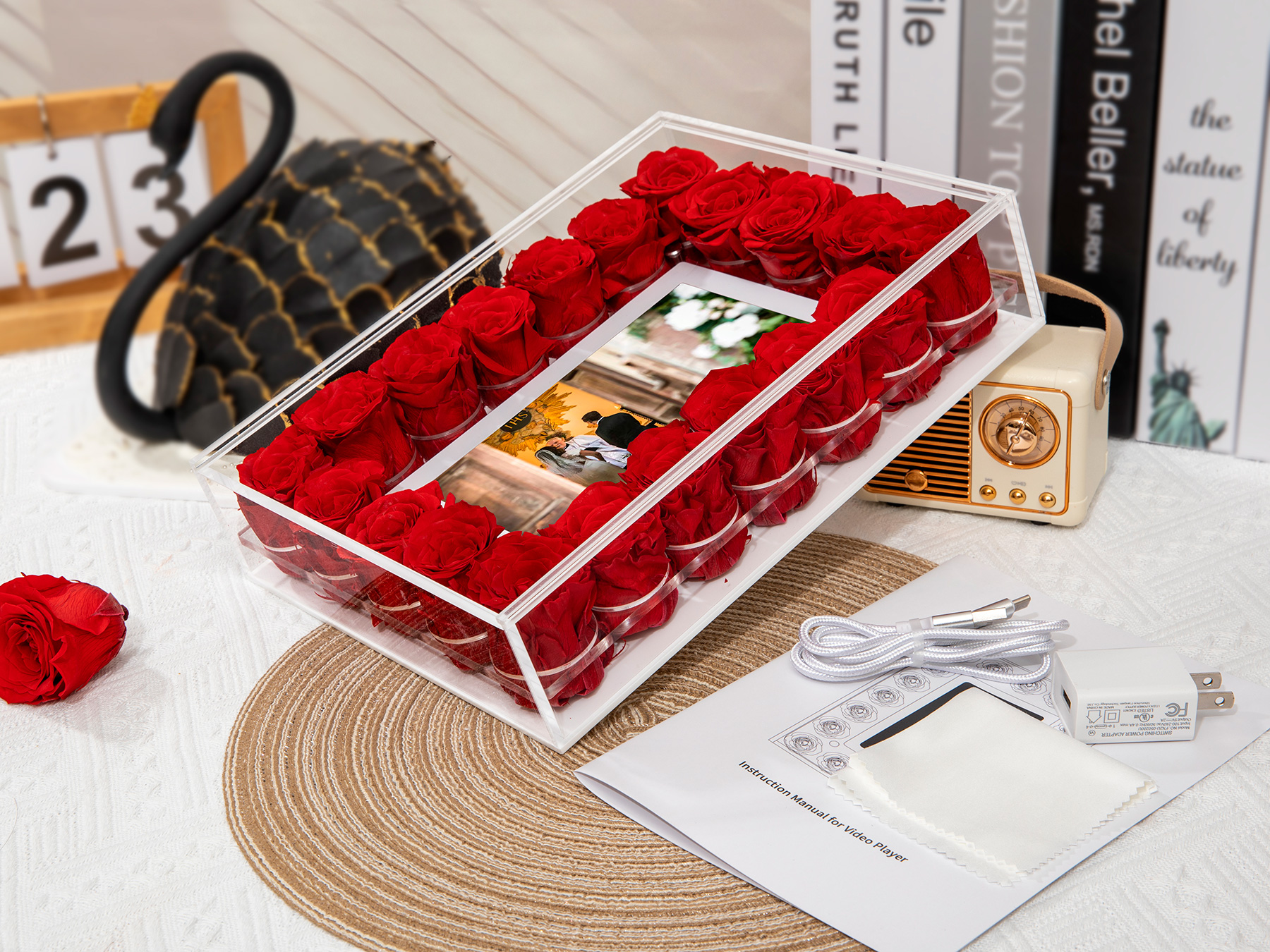 2025 Launch Exclusive 7″ HD Acrylic Rose Digital Frame – Preserved Roses, App Control, 32GB Memory, Romantic Gift