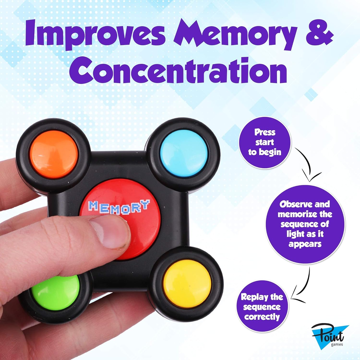 LED Memory Run Game – Electronic Handheld Light Sequence Brain Trainer for Kids Ages 6+