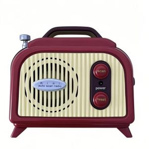 Vintage Mini FM Radio – Portable Retro Radio with Auto Scan, Battery Powered, Red & Cream