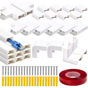 157" Cable Raceway Kit – Wall Mounted Cord Cover for 1–2 Wires, White (10 x 15.7")