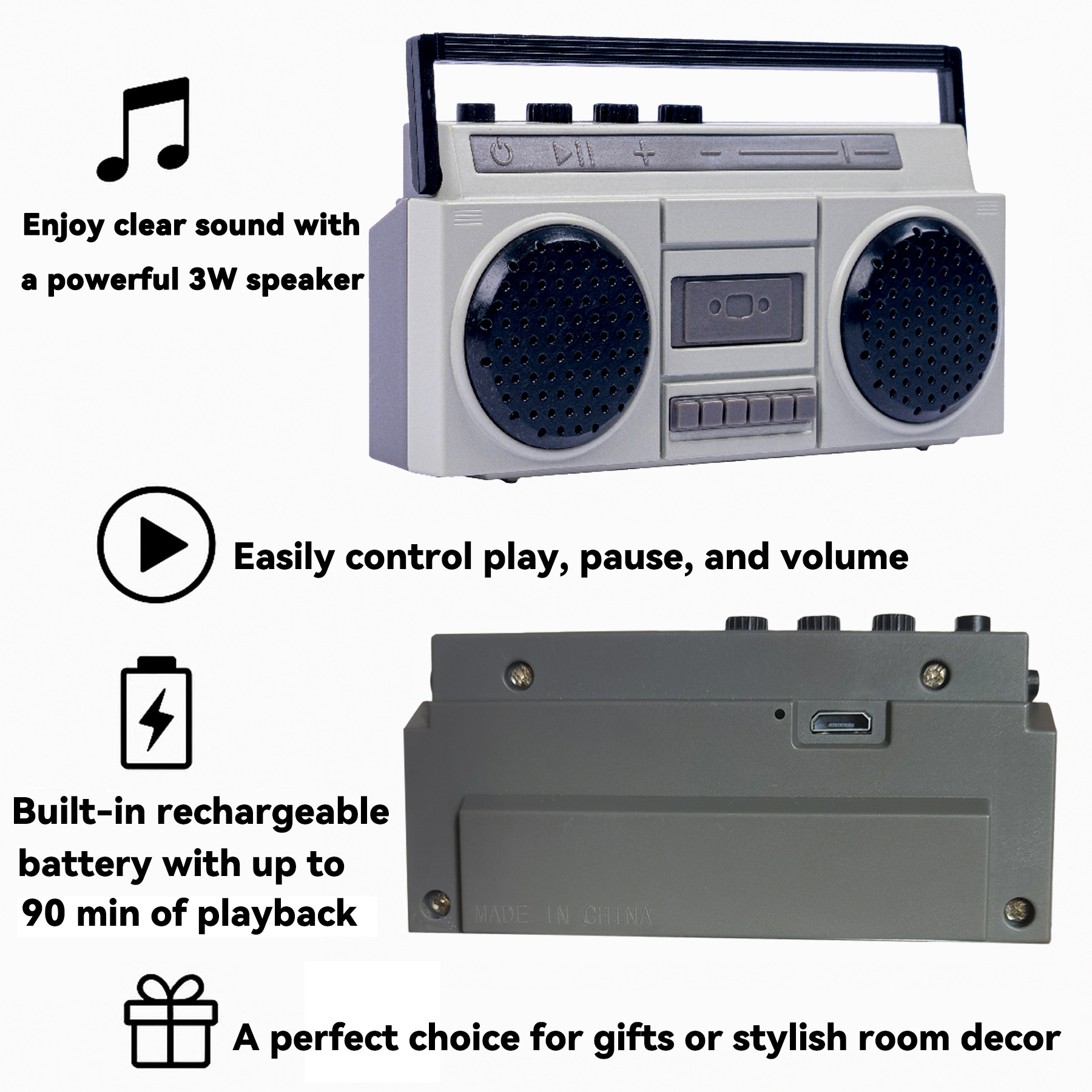 Ultra-Compact Mini Boombox Speaker – Rechargeable Portable Sound with Swivel Handle, USB Charging