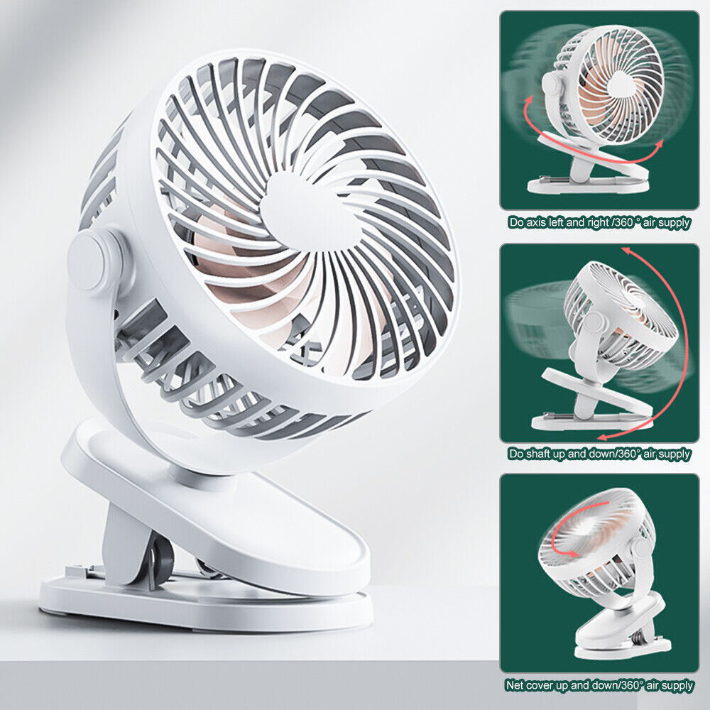 3 Speeds Mini Cooling Fan USB Rechargeable Clip On Desk Baby Stroller Portable