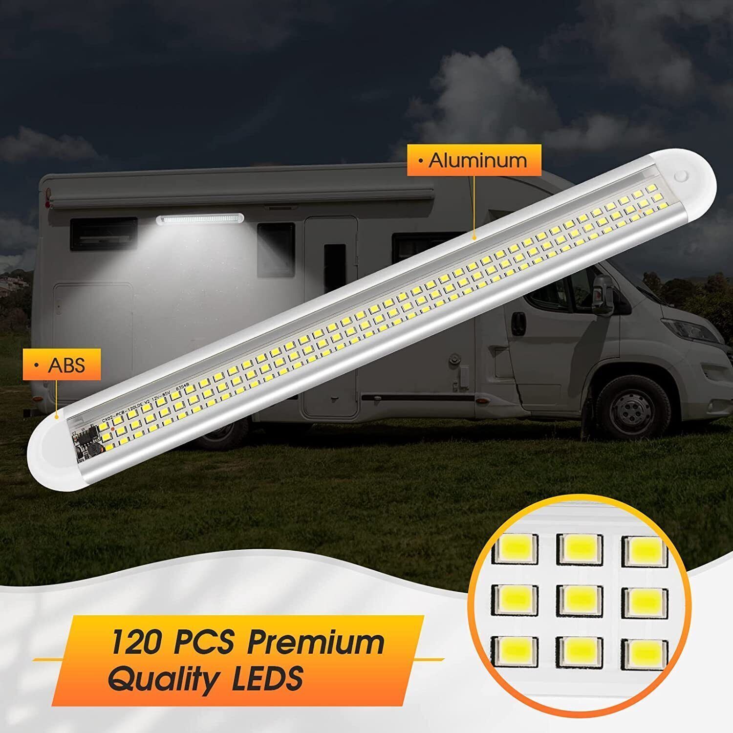 4x 12V 120 LED Car Interior Strip Lights Bar Light Car Van Caravan Boat Home Bus