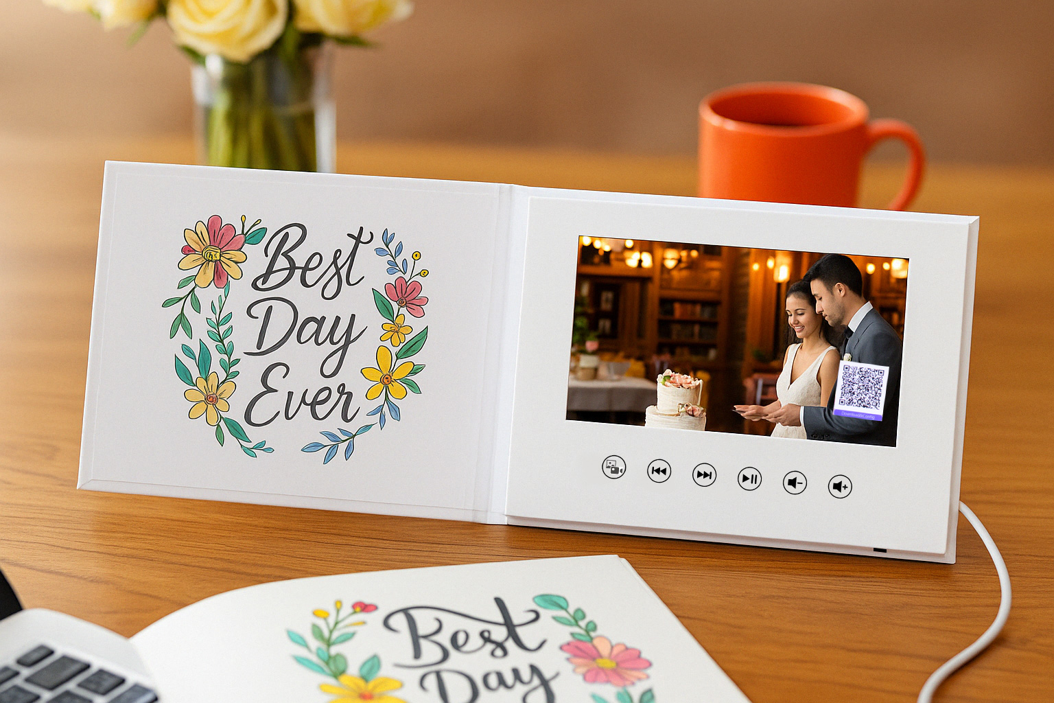 7″ HD Screen Video Book with 8GB Memory, 3000mAh Rechargeable Battery, App-Controlled Media Management | Perfect Greeting Card for Weddings, Anniversaries, Gifts, and Special Occasions